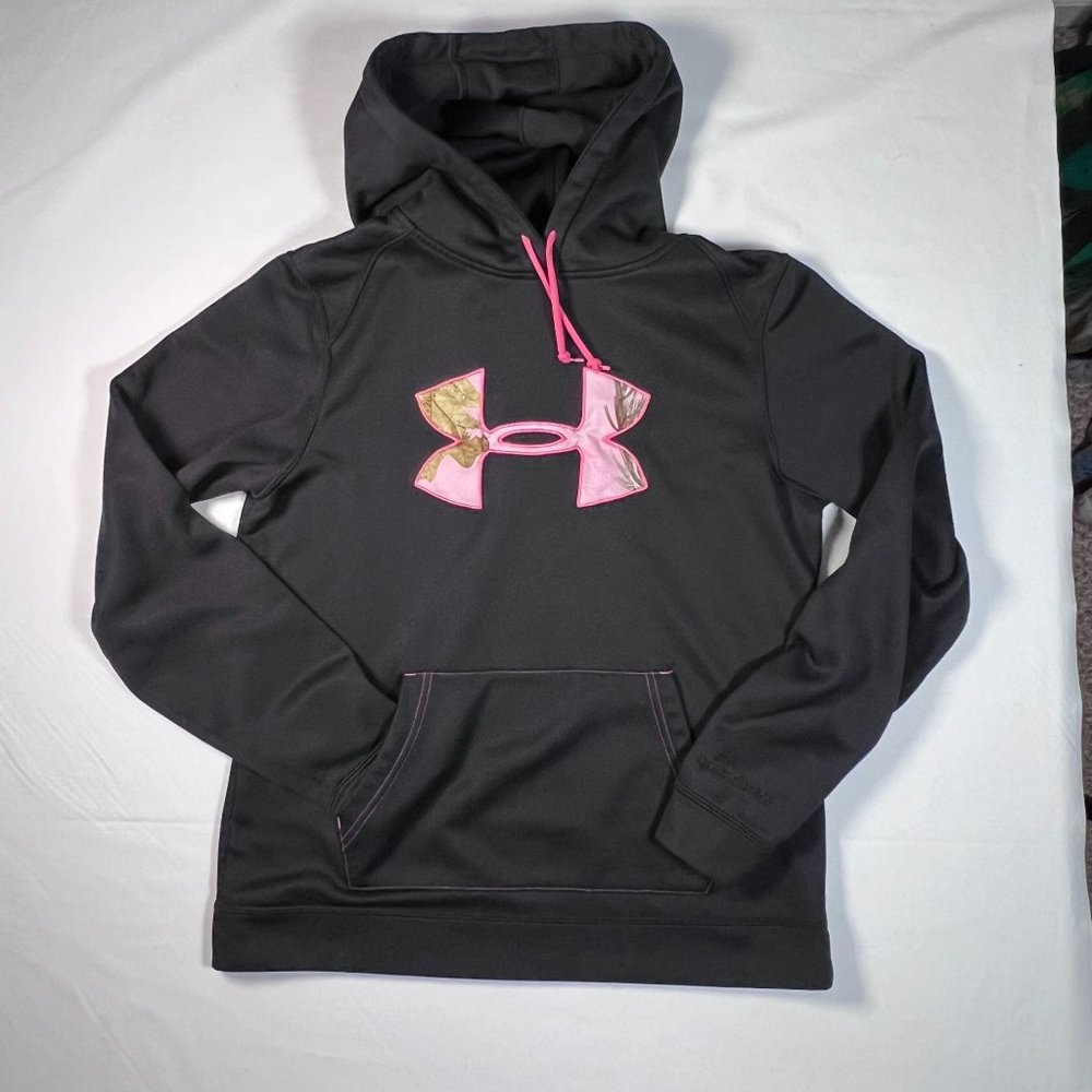 Under Armour UA STORM Black Size Med Pink Camo Logo Hoodie Sweatshirt Pullover